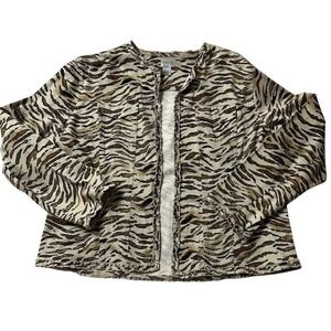 Chico's Animal Print Collarless Jacket Blazer Womens Size 3 -XL Beige Brown Open